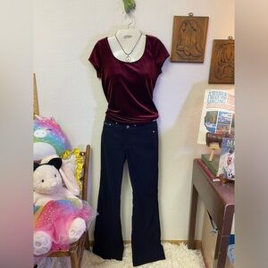 Whimsigoth 90s Y2K Look Velvet Top Peace Sign Necklace & Low Rise Pants LARGE